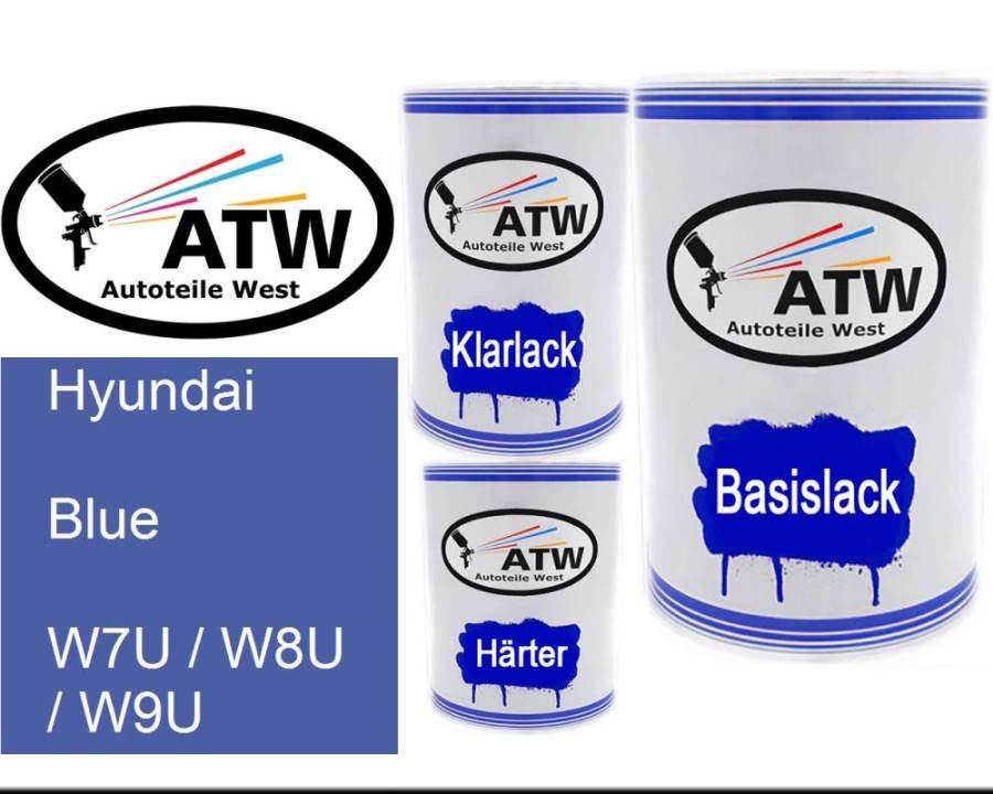 Hyundai, Blue, W7U / W8U / W9U: 500ml Lackdose + 500ml Klarlack + 250ml Härter - Set, von ATW Autoteile West.